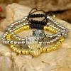 Pulsera de cuentas de cobre con cabeza de leopardo retro europea y americana, diseño minoritario femenino, pulsera de cuerda tejida con sentido del diseño, venta al por mayor de joyería transfronteriza