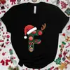 Camiseta Navideña para Mujer con Gráfico de Letra A-Z, Estampado de Letra de Papá Noel, Top Casual para Fiesta Navideña