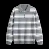 Recomendación popular: Fábrica de suéteres de punto a rayas con cuello Henry de marca moderna, prendas de punto para hombre directamente del fabricante