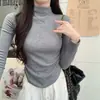 Top interior de manga larga para mujer, color negro, cuello medio alto, corte ajustado, cuello medio ceñido, adelgazante, entallado a la cintura, top fino de otoño