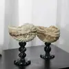 Ornamento de mármore estilo medieval com base alta para salas de estar de hotel e villa, copo de aromaterapia, castiçal de concha, decoração em pedra natural