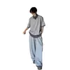 Camisa Polo Falsa Gris Floral de Manga Corta para Hombre Verano Cuadros Patchwork Cuello de Camisa Camiseta Estilo Universitario Americano Manga Media