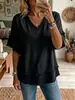 Amazon Transfronterizo 2026 Primavera/Verano Nuevo Holgado Cómodo Casual Cuello en V Color Sólido Manga Corta Parche Flecos Top