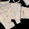 Pijama de Oso Azul para Mujer de Verano Hilo de Algodón Nube Conjunto de Tres Piezas de Manga Corta Dibujos Animados Lindo Conjunto de Niña Ropa de Casa