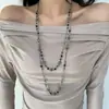 Collar Retro Sexy Largo de Doble Capa con Cadena Estilo Étnico Bohemio Cadena de Suéter Colorida con Cuentas de Flores para Mujer