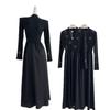Vestido de Otoño Transfronterizo Estilo Francés con Pedrería Cuello en V Manga Larga Ceñido a la Cintura Vestido Largo Elegante Adelgazante