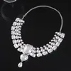 Colar Cruzado Europeu e Americano com Retângulo de Strass, Coração e Gota d'Água, Corrente de Clavícula de Luxo Leve, Sentido de Alto Padrão, Colar com Pingente Personalizado da Moda para Mulheres
