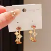 Brincos Geométricos em Formato de C com Flor em Gota de Óleo e Zircônia, Banhados a Ouro 18K com Agulha de Prata, Estilo Niche Retro, Joias de Luxo Leve de Alta Qualidade