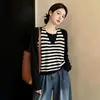 Colección de otoño, ropa para mujer talla grande, nuevo estilo halter, sutilmente seductor, diseño de nicho, top de punto a rayas de dos piezas falso