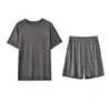 Conjunto de Ropa de Casa Fina de Modal para Hombre de Verano, Adecuado para Usar al Aire Libre, Fresco y de Color Sólido, Holgado y Cómodo con Mangas Cortas y Pantalones Cortos