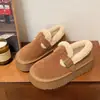 Sapatos de Plataforma Grossa da Moda Versáteis Populares na Internet para Mulheres 2026 Novos Sapatos de Algodão Peludos para Outono e Inverno Aumentadores de Altura