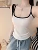 2076# Top de Tirantes Acanalado de Color Contrastante con Almohadillas en el Pecho para Mujer Verano Fitness Adelgazante Sexy Chica Caliente Espalda Hermosa de Tirantes Sin Mangas Espalda Descubierta