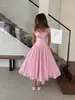 2025 Nuevo Vestido de Verano Estilo Europeo y Americano con Cintura Definida y Falda Amplia para Mujer, Elegante y Suave Estilo Francés, Blanco Rosa, Largo