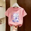 Camiseta Redonda Elegante de Algodón Puro para Niños Mayores, Moderna Camiseta Casual de Verano Nueva con Mangas Cortas y Dibujos para Niñas