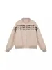 Chaqueta de Béisbol de Algodón con Letras Color Caqui para Hombre, Chaqueta Bomber de Cuero PU de Alta Gama Estilo Hip-Hop Americano de Invierno, Moderna