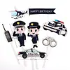 Decoração de Bolo de Carro de Polícia Enfeites Toppers de Polícia para Crianças Meninos Meninas Festa de Aniversário Inserções para Sobremesa