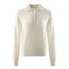 Suéter casual de malha torcida, gola polo, cor sólida, cashmere, feminino, macio e confortável, para outono e inverno, com caimento solto e relaxado.