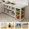 Estante de Armazenamento Multicamadas de Chão para Cozinha Mesa de Corte de Legumes Multifuncional Doméstica Prateleira Estante de Armazenamento Lateral para Micro-ondas