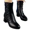 Botas Delgadas de Piel Suave Botines para Mujer Moda Otoño e Invierno 2025 Tacón Medio Caña Media Zapatos de Algodón Cómodos Casuales Forro Polar Suela Suave