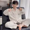 Pijama de Algodón Puro para Niños Primavera y Otoño Niños Medianos y Grandes Cárdigan Estampado Niño Dibujos Animados Holgado Conjunto de Ropa para el Hogar Se Puede Usar Afuera