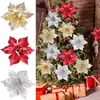 Adereços de Decoração para Festa de Natal Decoração de Árvore de Natal Flores de Natal com Pó Dourado Decoração de Local para Feriado Flores Artificiais de Natal