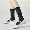 Meias estilo ballet para mulheres, meias brancas finas de verão amassadas, meias longas estilo miu, meias de cano médio estilo JK vazadas e respiráveis