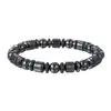 Accesorio de mano más vendido transfronterizo: Pulsera elástica de piedra negra magnética con cuentas planas de ojo turco, pulsera apilable de piedra de vesícula negra para hombre