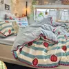 Juego de Cama de Grado A para Maternidad e Infancia con Bordes Festoneados, Juego de Ropa de Cama de Cuatro Piezas de Algodón Puro para Dormir Desnudo, Sábana y Funda de Edredón, Juego de Tres o Cuatro Piezas para Dormitorio