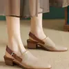 Nuevos Zapatos de Verano para Mujer 2026: Sandalias de Punta Abiertas y Cerradas, Zapatos de Tacón Medio Grueso sin Espalda para Mujer, Zapatos de Moda de Cuero Suave