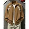 Chaqueta de vuelo a rayas estilo americano para hombre, para principios de otoño, chaqueta corta de béisbol elegante, abrigo casual versátil para el día a día