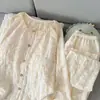 Pijama dulce estilo japonés para mujer, primavera y otoño, con almohadillas en el pecho, algodón nube, estampado floral, conjunto de ropa para el hogar de manga larga, se puede usar fuera