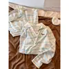 Pijama Longo com Estampa de Cachorro Listrado Estilo Preguiçoso para Mulheres, Novo Estilo Primavera 2026, Conjunto Casual de Shorts para Loungewear