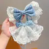 Pinzas para el pelo de encaje con lazo estilo coreano inspiradas en la universidad para niñas, con diseño de cinta de doble capa, accesorios para el pelo lindos y a la moda