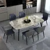 Conjunto de Mesa e Cadeiras de Jantar em Ardósia para Uso Doméstico, Adequado para Apartamentos Pequenos, Estilo Nórdico Minimalista Moderno de Luxo Leve, Mesa de Jantar Retangular Brilhante
