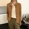 Cardigã de malha patchwork de linho, uma peça versátil e casual de outono no estilo "old money", perfeito como um suéter de lã ou peça de sobreposição.