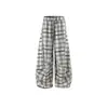 Calças xadrez de estilo descontraído para homens e mulheres, calças casuais de verão com cordão, calças casuais vintage retrô americanas
