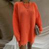 Vestido de punto con suéter de cuello redondo y agujero irregular para otoño e invierno