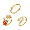 Anillo de dedo índice de flor de cuatro pétalos de insecto Mili de nicho con índice de circonita incrustada, color acero inoxidable, anillo de joyería de moda personalizado para mujer