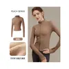 Jaqueta de Yoga de Veludo Espesso Estilo Primavera Feminina Cardigã com Zíper Gola Alta Emagrecedor Elástico Manga Longa Top Quente