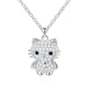 Colar de Gato Desenho Animado em Prata Esterlina S925 com Zircônia Estilo Coreano para Mulheres, Joia de Corrente para Clavícula Hello Kt de Luxo Leve de Alta Qualidade