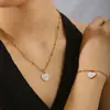 Colar Coração com Pedras de Diamante Banhado a Ouro 18K em Aço Inoxidável, Estilo Coreano Tendência Leve Luxo Estilo Ins para Mulheres, Pulseira Versátil