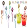 Pajitas Espirales Coloridas Lindas Pegatinas Decorativas para Pajitas de Goma Suave de PVC Pajitas en Forma de Espiral de Dibujos Animados de Mascotas