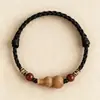 Pulseira de Fio Vermelho com Cabaça de Madeira de Pêssego da Montanha Putuo, Amuleto Protetor de Paz, Boa Sorte, Fortuna e Prosperidade, Pulseira de Corda Tecida à Mão com Cinábrio