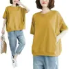 Roupas Femininas Plus Size para 90 kg, Verão 2026 Corte Solto, Tamanho Grande, Blusa Emagrecedora, Camiseta de Manga Curta com Gola Redonda Cor Sólida