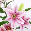 Lirio Artificial Impreso en 3D con 3 Cabezas de Flor Pequeñas y 1 Capullo, Adecuado para Decoraciones de Bodas, Salones de Bodas y Decoración del Hogar
