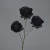 Flor Artificial de Rosa Redonda de Tres Cabezas Flor Artificial Arreglo de Boda Flor de Rosa Individual Adornos para Sala de Estar Flor de Seda Flor Decorativa Boda