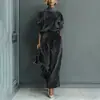 Conjunto de Dos Piezas de Punto de Manga Larga para Mujer con Pantalones de Pierna Ancha, Moda de Alta Gama Transfronteriza Europea y Americana, Otoño e Invierno 2025
