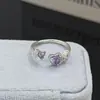 Anel Aberto Estilo Francês, Delicado como Fada, Coração de Diamante Colorido em Forma de Cubo de Açúcar, Textura Exquisita, para Mulheres, Anel Personalizado de Alto Padrão, Doce e Cool, Nicho