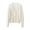 Suéter de Cachemira Estilo Dulce Otoño e Invierno para Mujer, Cárdigan de Punto con Adorno de Encaje y Perlas en V, Abrigo Suéter Holgado