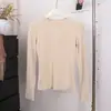 Camiseta Base Lisa Sencilla y Versátil de Corte Ajustado para Mujer, Nueva de Otoño e Invierno, Suave y Cómoda, de Cuello Redondo y Manga Larga